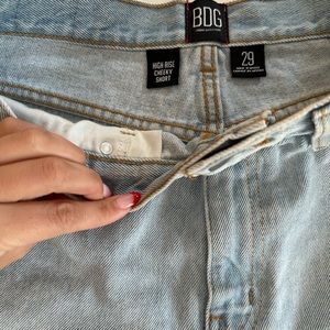 BDG high rise cheeky light wash jean shorts